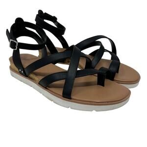 Style & Co Darla Black Faux Leather Strappy Sandals 9.5M